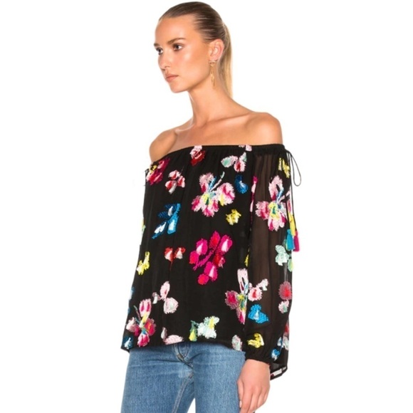 Tanya Taylor Tops - Tanya Taylor Georgette Tessa Black Silk Floral Embroidered Tassel Accent Top 8